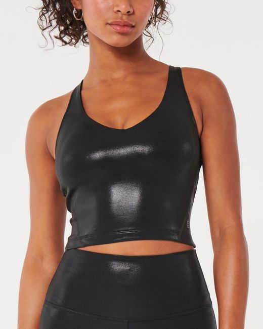 Hollister Black Gilly Hicks Active Recharge Shine Strappy Plunge Top