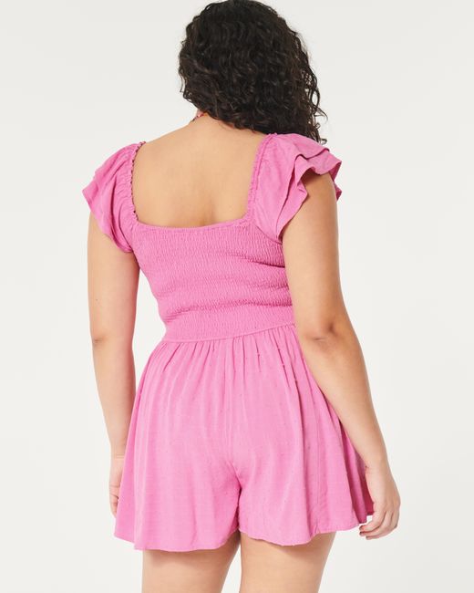 Hollister Pink Smocked Flutter Sleeve Romper