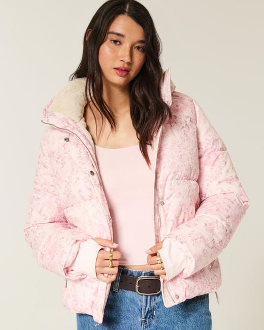 Hollister Pink Faux Fur-lined All-weather Puffer Jacket