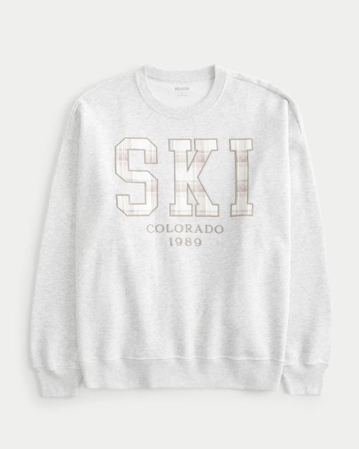Hollister White Oversized Ski Colorado Graphic Crew Sweatshirt