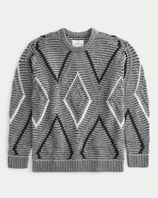 Hollister Gray Relaxed Textured Stitch Crew Sweater for men