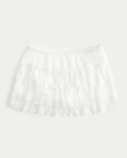 Hollister White Lace-chiffon Tiered Mini Skort