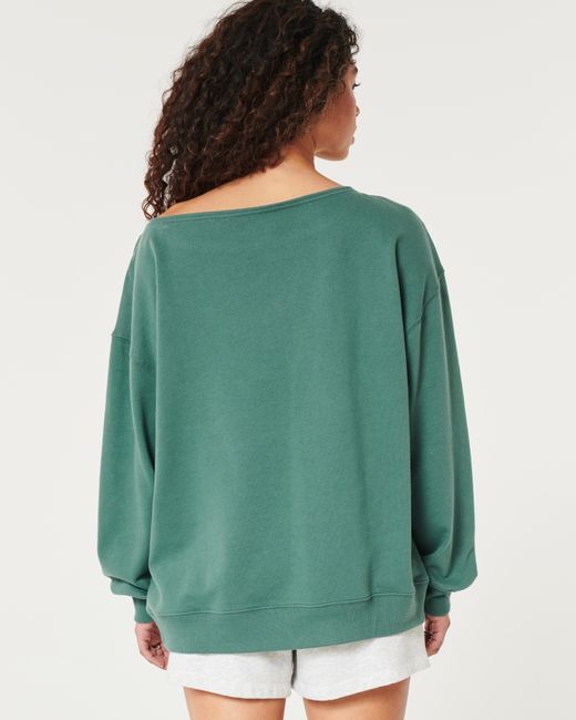 Hollister Green Oversized Off-the-shoulder Montauk Graphic Sweatshirt