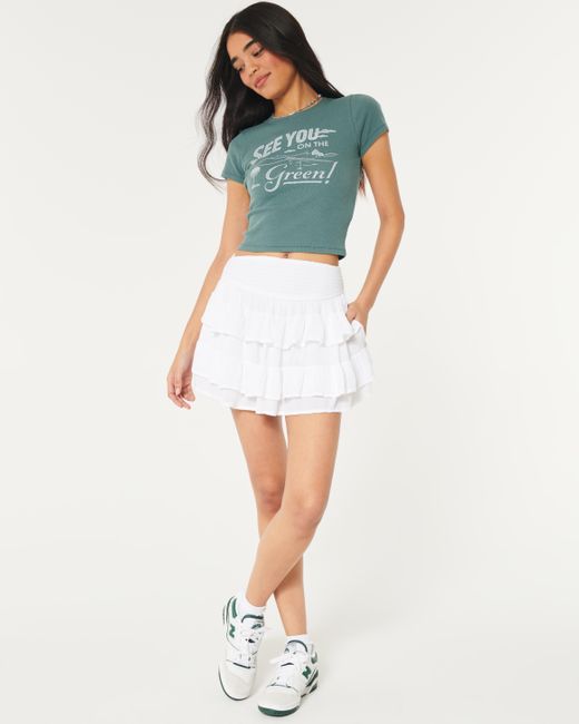 Hollister Blue Geripptes Baby-Tee mit See You On the Green Golf-Grafik