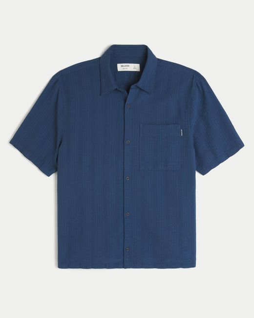 Hollister Blue Boxy Short-sleeve Seersucker Shirt for men