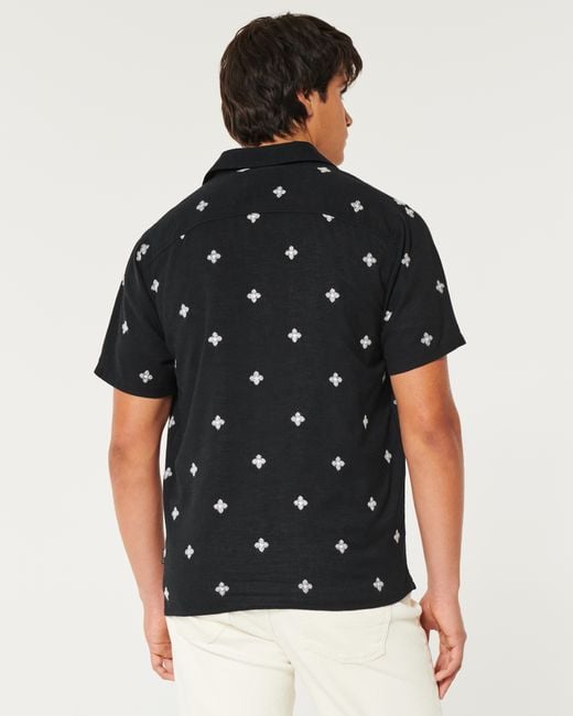 Hollister Black Boxy Embroidered Pattern Shirt for men
