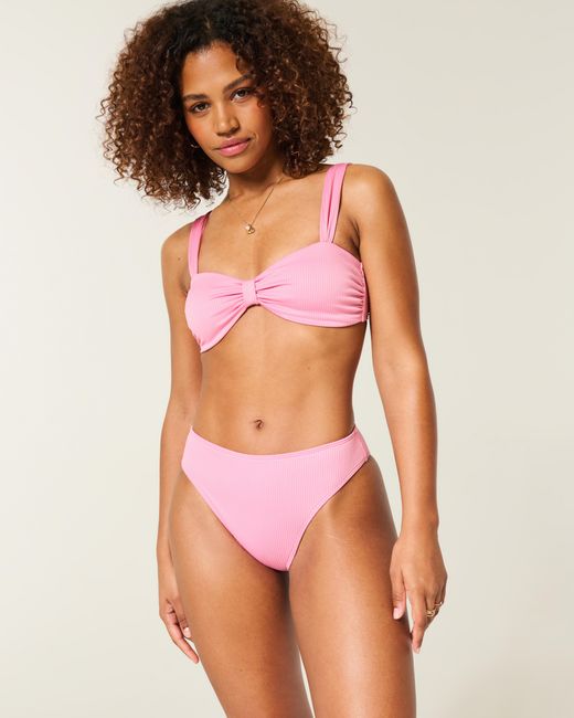 Hollister Pink Curvy High-leg High-waist Rib Cheeky Bikini Bottom