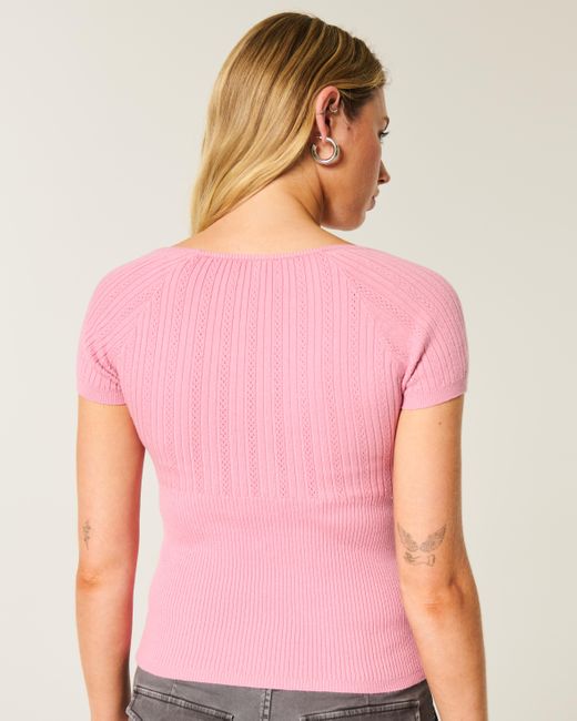 Hollister Pink Short-sleeve Square Neck Sweater