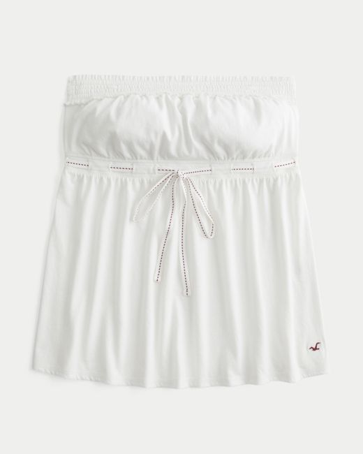 Hollister White Strapless Tie Waist Babydoll Top
