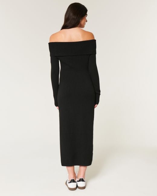 Hollister Black Off-the-shoulder Midi Sweater Dress