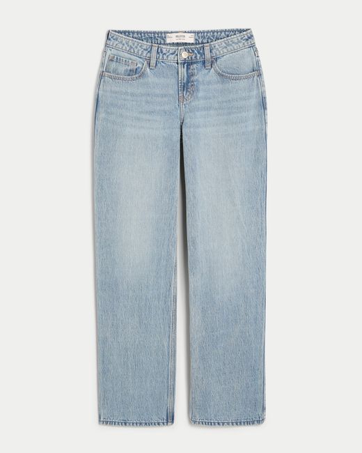 Hollister Blue Low-rise Medium Wash Eyelet Bow Loose Jeans