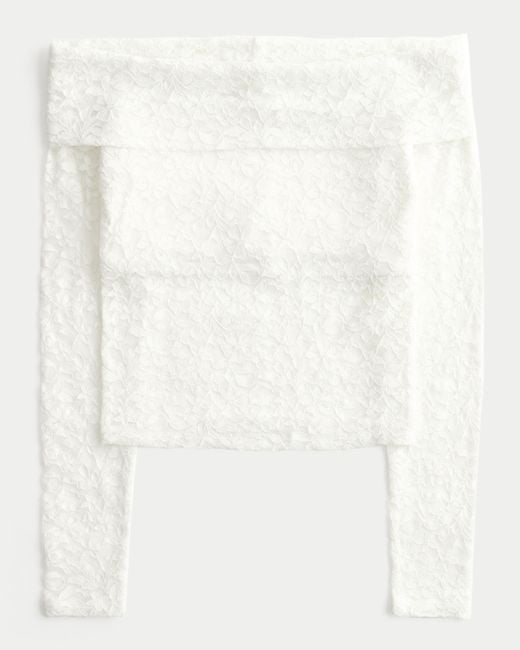 Hollister White All-over Lace Off-the-shoulder Top