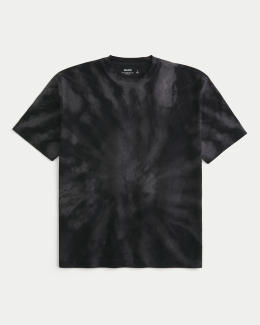 Hollister Black Boxy Heavyweight Tie-dye Cotton Crew T-shirt for men