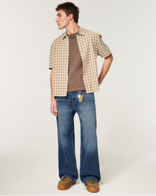 Hollister Blue Dark Wash Super Baggy Jeans for men