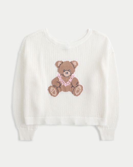 Hollister White Easy Stitchy Grafik Slouchy Rundhalsausschnitt Pullover
