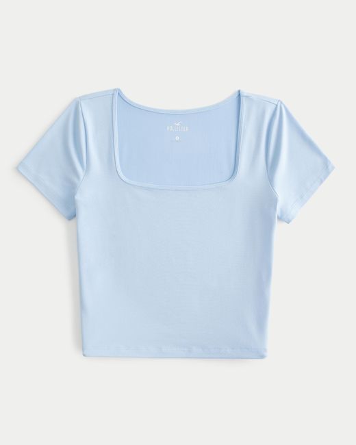 Hollister Blue T-Shirt aus nahtlosem Soft-Stretch-Material mit eckigem Ausschnitt
