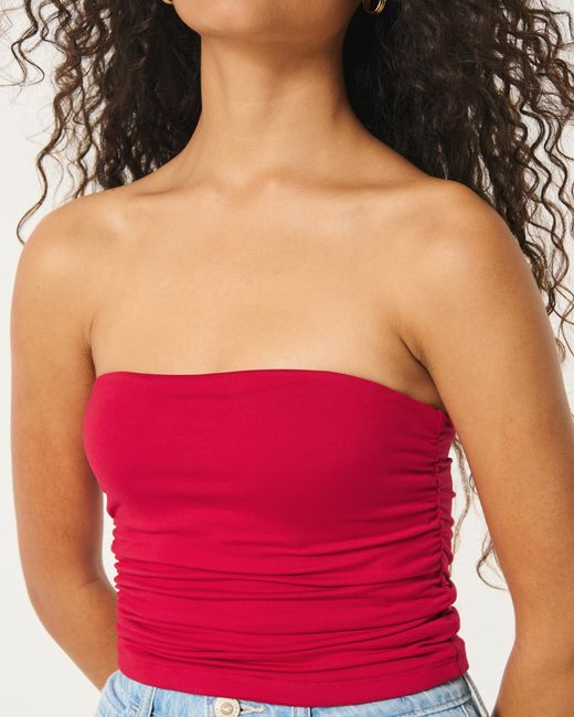 Hollister Red Ruched Seamless Fabric Tube Top
