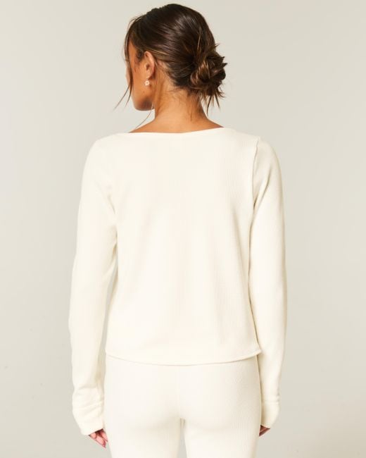 Hollister Natural Gilly Hicks Always Cozy Waffle Long-sleeve Scoop Top