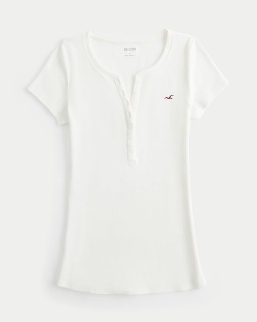 Hollister White Short-sleeve Icon Henley