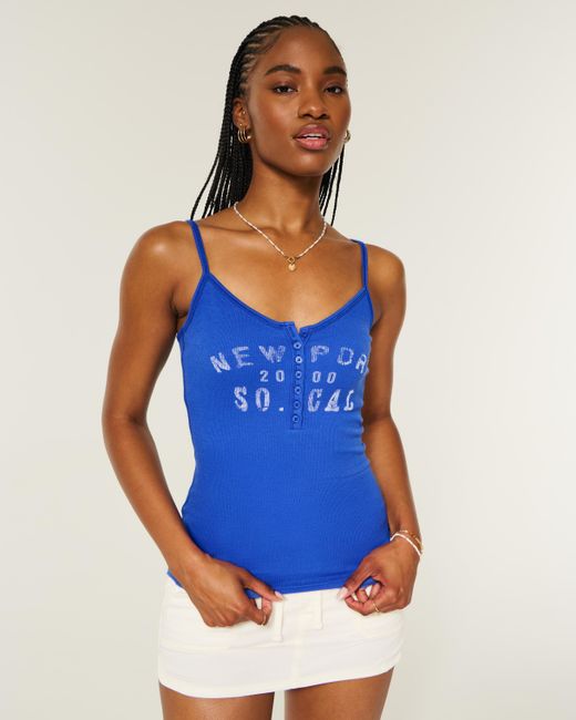 Hollister Blue Newport Graphic Henley Cami