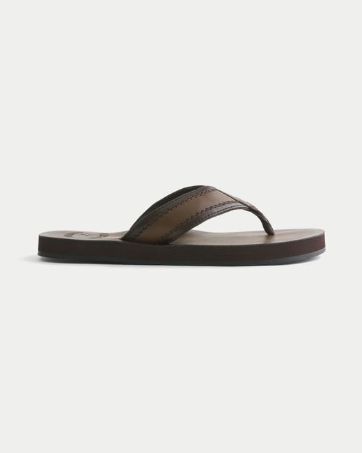 Hollister Brown Faux Leather Flip Flops for men