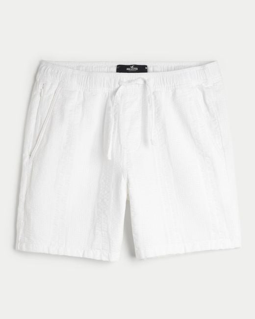Hollister White Seersucker Shorts 7" for men