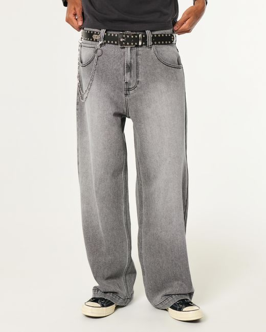 Hollister Gray Washed Grey Los Angeles Graphic Super Baggy Jeans for men