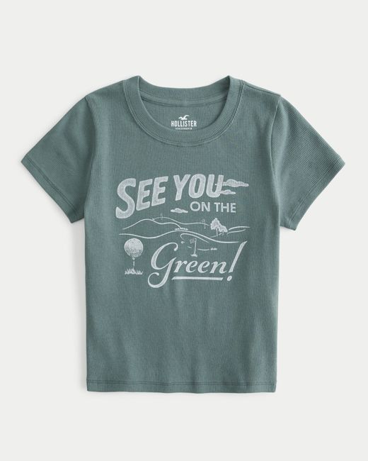 Hollister Blue See You On The Green Golf Graphic Ribbed Baby Tee