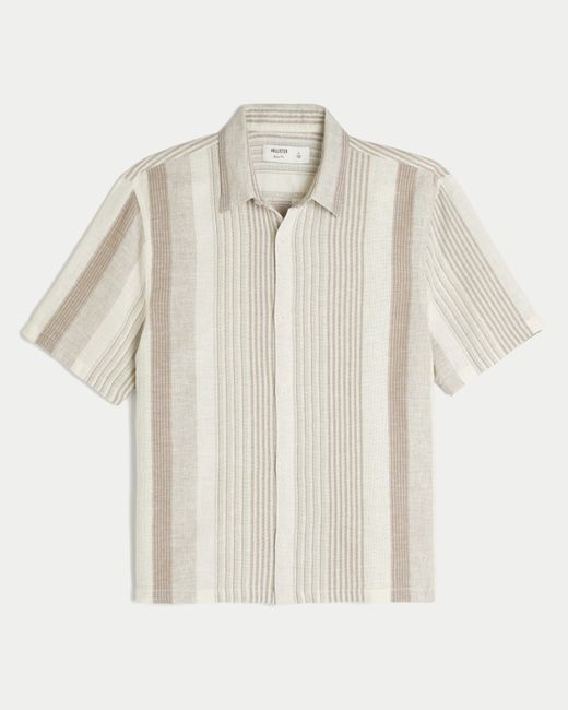 Hollister White Boxy Short-sleeve Textural Stripe Shirt for men