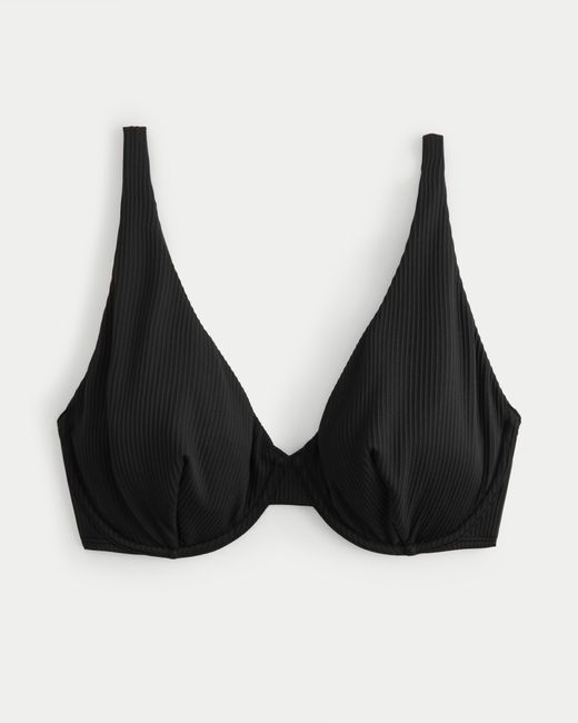 Hollister Black Curvy High Apex Ribbed Underwire Bikini Top