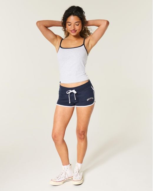 Hollister Blue Ultra Low-rise Logo Graphic Fleece Shortie Shorts