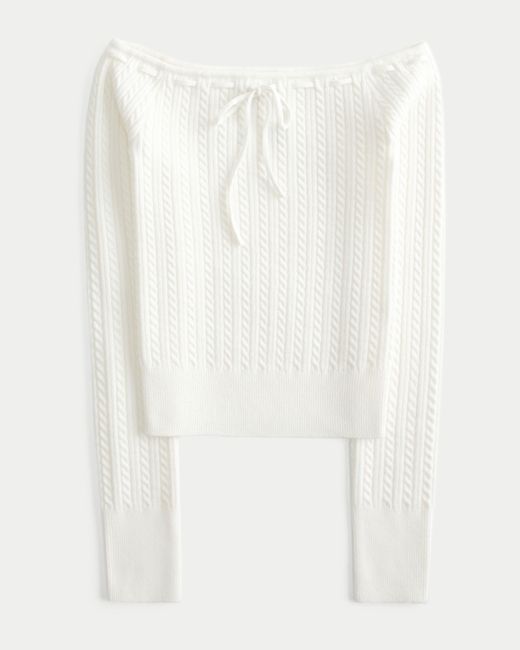 Hollister White Off-the-shoulder Cable-knit Sweater