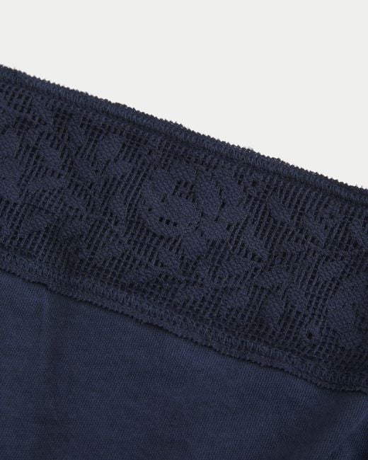 Hollister Blue Easy Lace Trim Babydoll Top
