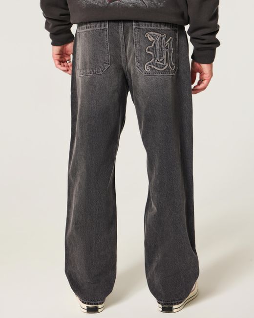 Hollister Gray Washed Black H Applique Skater Baggy Jeans for men