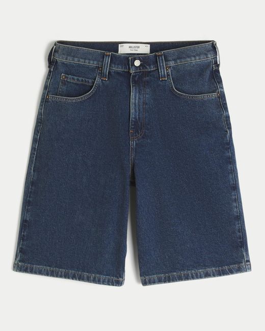 Hollister Blue Dark Wash Super Baggy Jean Shorts for men