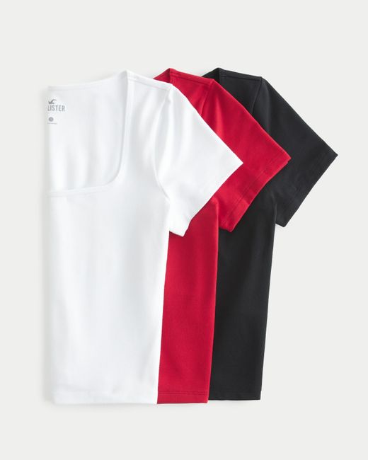 Hollister Red Nahtloses T-Shirt mit Naht und eckigem Ausschnitt, 4er-Pack