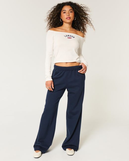 Hollister White Easy Off-the-shoulder London Graphic Tee