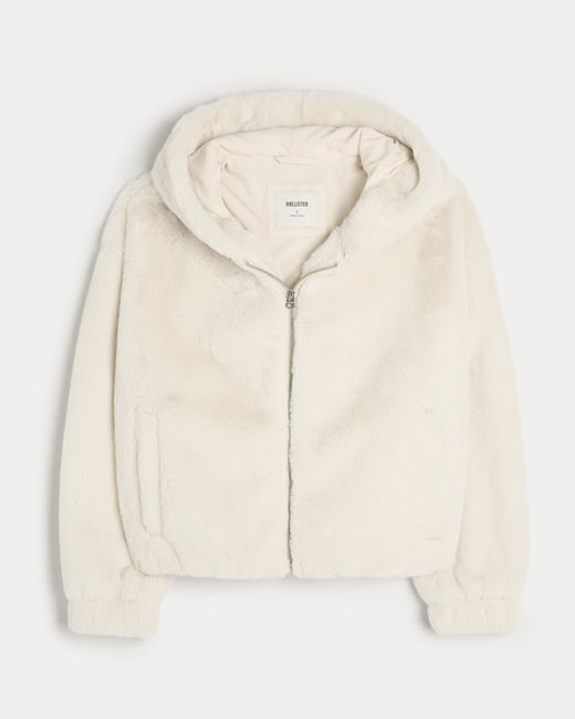 Hollister Natural Cozy Faux Fur Zip-up Hoodie