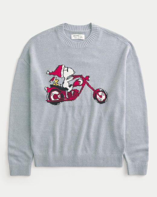 Hollister Gray Boxy Snoopy Graphic Crew Sweater for men
