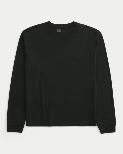 Hollister Black Relaxed Long-sleeve Cotton Crew T-shirt for men