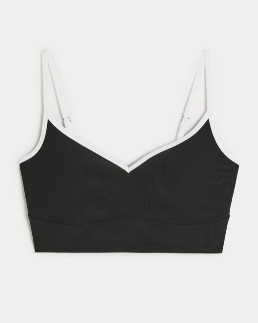 Hollister Black Gilly Hicks Active Ribbed Sweetheart Midi Sports Bra