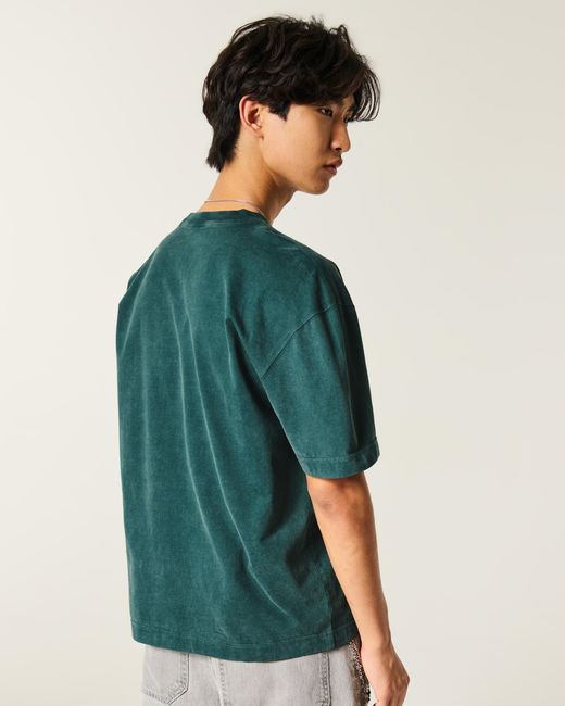 Hollister Green Boxy Heavyweight Washed Cotton Crew T-shirt for men