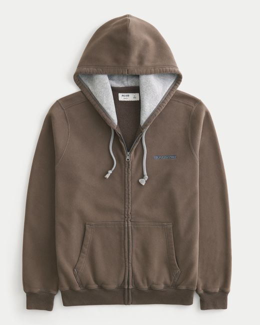 Hollister Brown Zip-up Logo Graphic Hoodie for men
