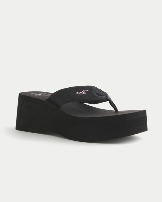 Hollister Black Platform Flip Flops