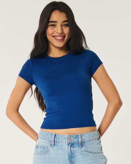 Hollister Blue Seamless Fabric Longline Crew Baby Tee