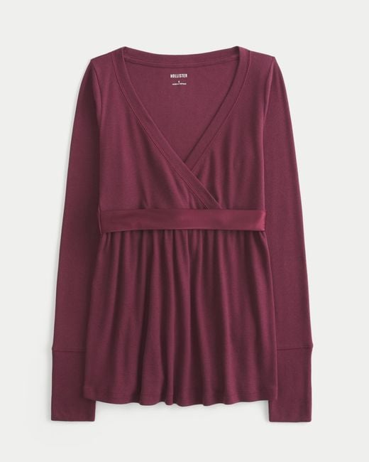 Hollister Purple Easy Long-sleeve Wrap-front Babydoll Top