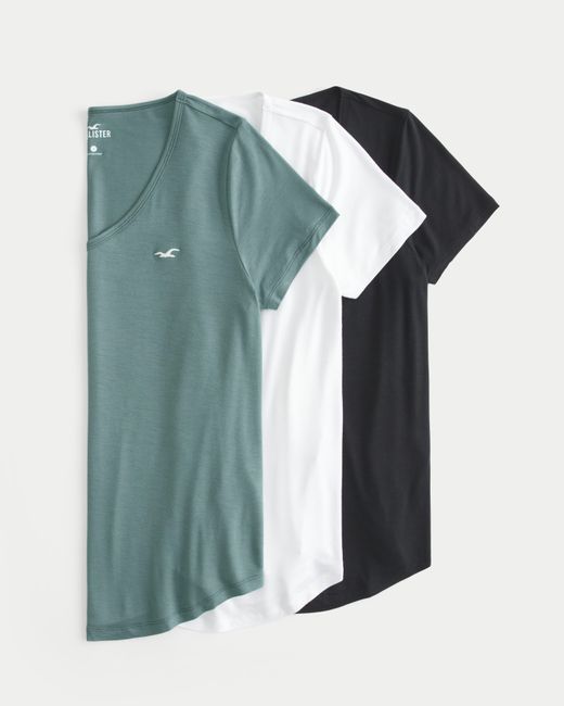 Hollister Green Lässiges T-Shirt mit V-Ausschnitt und Symbol, 3er-Pack