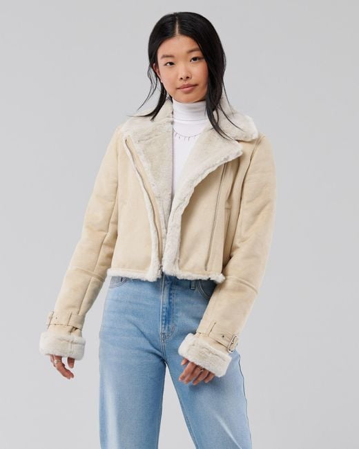 Hollister Crop Shearling Biker Jacket 