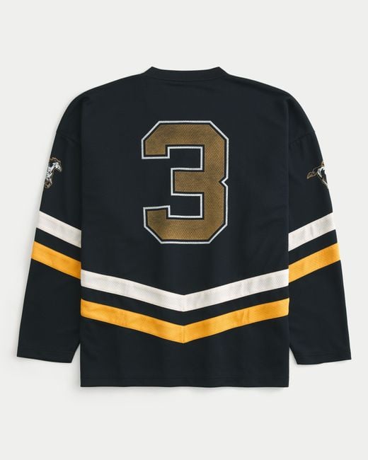 Hollister Blue Baggy Westside Mustangs Graphic Hockey Jersey for men