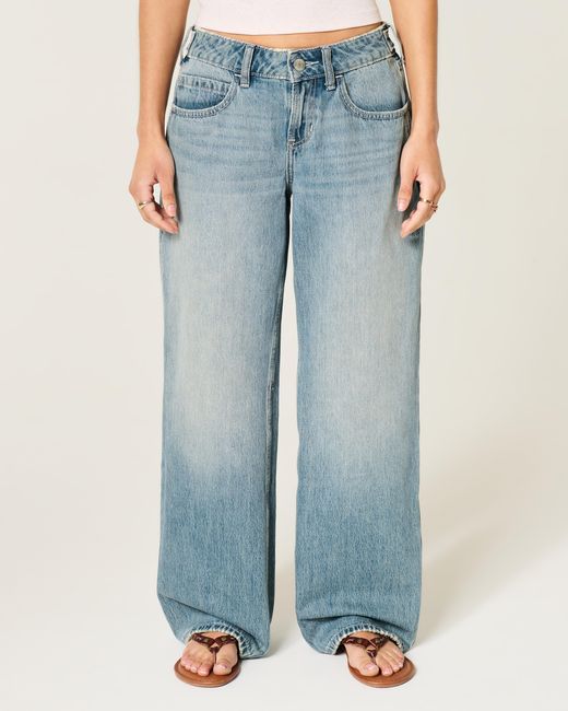 Hollister Blue Hollister Andi Adjustable Waist Low-rise Medium Wash Baggy Jeans